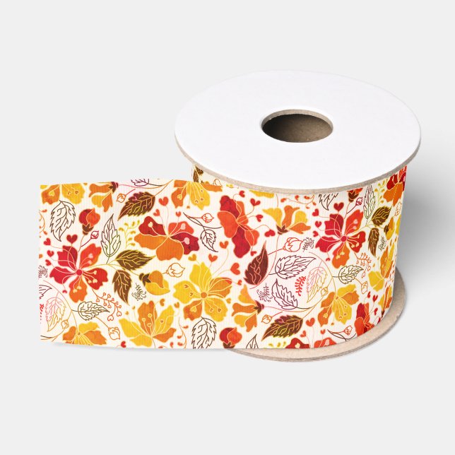 Burnt Orange Tropical Hibiskus Florals Wedding Ripsband (Spule)