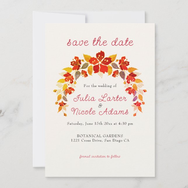 Burnt Orange Tropical Hibiskus Florals Wedding Save The Date (Vorderseite)