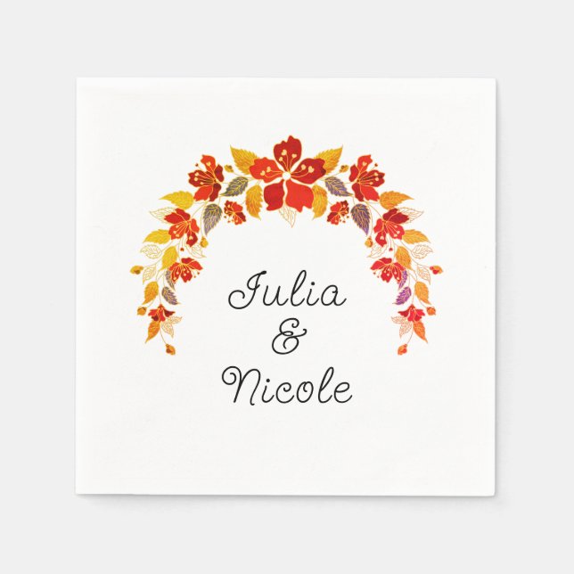 Burnt Orange Tropical Hibiskus Florals Wedding Serviette (Vorderseite)