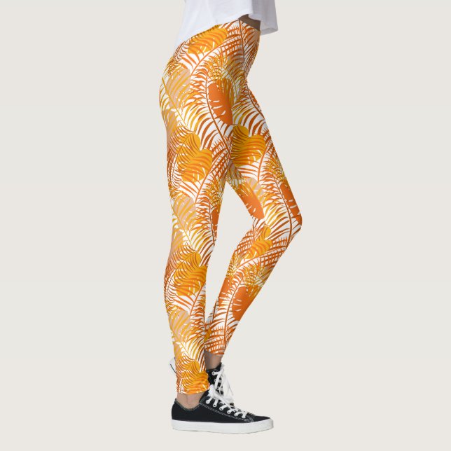 Burnt Orange Tropical Palm Leaf Gemustert Leggings (Rechts)