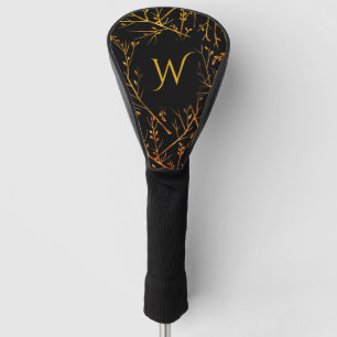 Burnt Orange Twigs on Black Initial Golf Headcover
