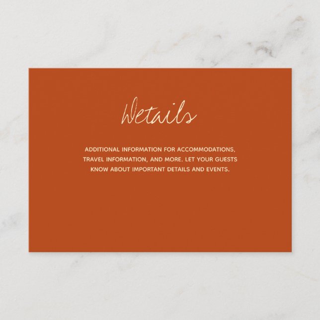 Burnt Orange Typografy Wedding Details Begleitkarte (Vorderseite)