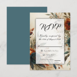 Burnt Orange und Blue Fall Blume Hochzeit RSVP Karte