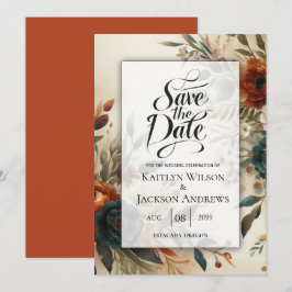 Burnt Orange und Blue Fall Blume Hochzeit Save The Date