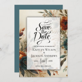 Burnt Orange und Blue Fall Blume Hochzeit Save The Date