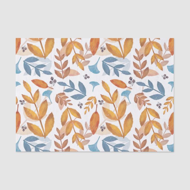Burnt Orange und Blue Herbstlaubs Seidenpapier (Vorderseite)