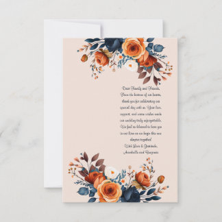 Burnt Orange und Blue Wedding Lesezeichen Dankeskarte