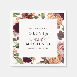 Burnt Orange und Burgund Rot Rustikale Flora Serviette