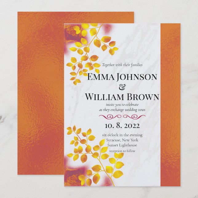 Burnt Orange und Burgund Wedding Einladung (Vorne/Hinten)