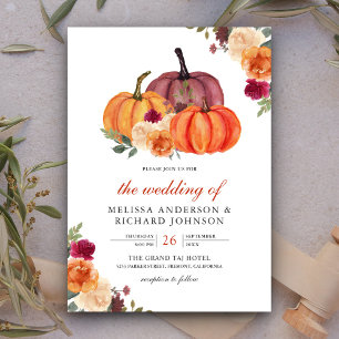 Burnt Orange und Burgundy Floral Pumpkin Wedding Einladung
