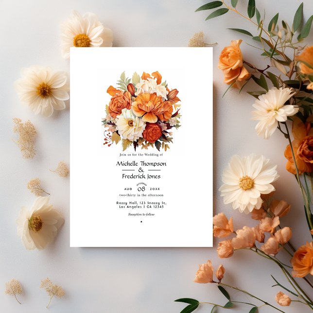 Burnt Orange und Cream Floral Wedding Einladung (Von Creator hochgeladen)