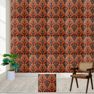 Burnt Orange und Deep Red Symmetric African Tile Fliese