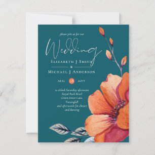 Burnt Orange und Dunkle Aquamarine Hochzeit lädt z Einladung