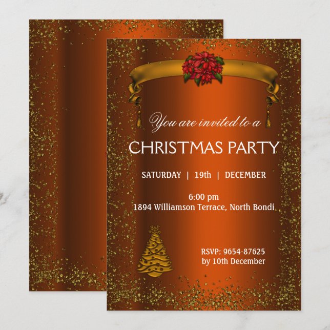 Burnt Orange und Gold Glitzer Weihnachten Einladung (Vorne/Hinten)