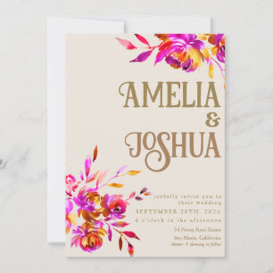 Burnt Orange und Pink Blume Hochzeit Einladung