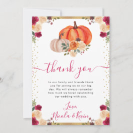 Burnt Orange und Red Floral Pumpkins Hochzeit im H Dankeskarte