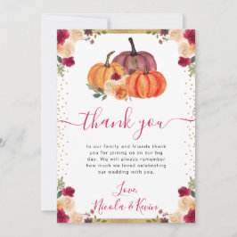 Burnt Orange und Red Floral Pumpkins Hochzeit im H Dankeskarte