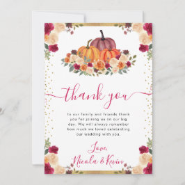 Burnt Orange und Red Floral Pumpkins Hochzeit im H Dankeskarte