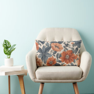 Burnt Orange und Smoky Blue Floral Lendenkissen