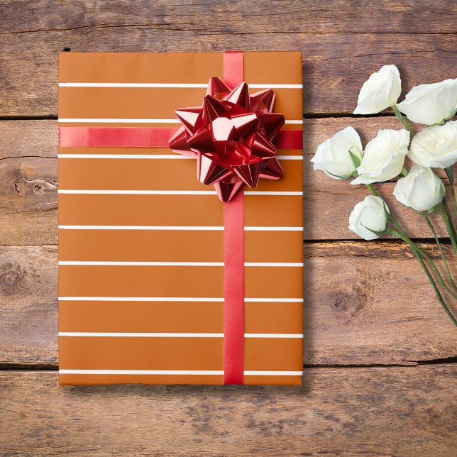 Burnt Orange und White Thin Horizontal Streifen Geschenkpapier (Von Creator hochgeladen)