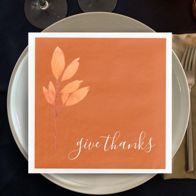 Burnt Orange Watercolor Dankeschön Erntedank Serviette (Burnt orange original watercolor painting Thanksgiving dinner napkins. Elegant Give Thanks script.)