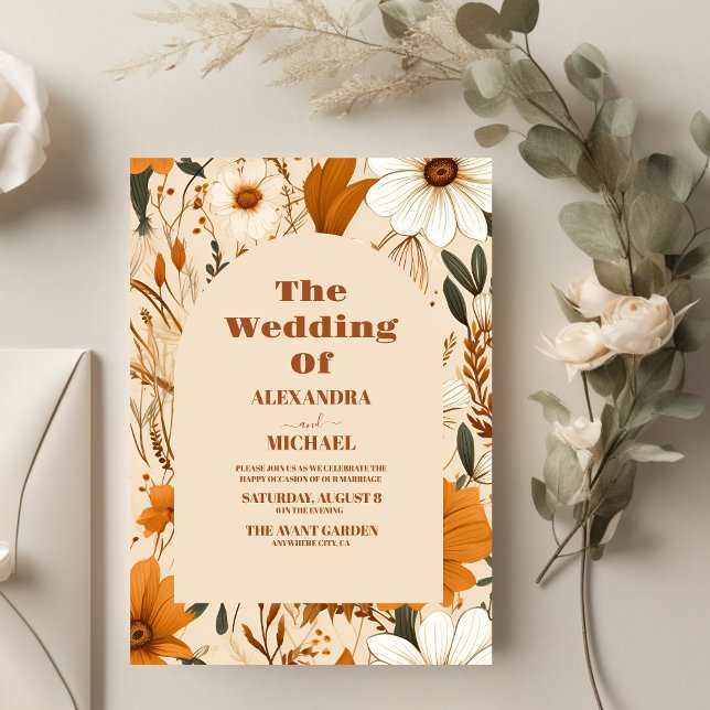 Burnt Orange Watercolor Wildflowers Wedding Einladung (Von Creator hochgeladen)