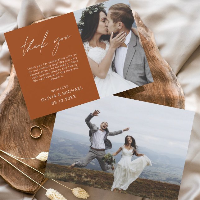 Burnt Orange Wedding Danke Foto Card (Von Creator hochgeladen)