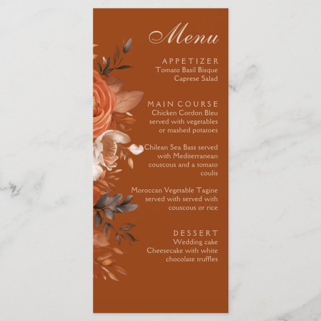 Burnt Orange Wedding Menükarte (Vorderseite)