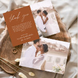 Burnt Orange Wedding Minimalistisch Dankeschön Kar<br><div class="desc">Budget Hochzeit Dankeschön Karten,  die ein Foto auf der Vorder- und Rückseite haben. Die Dankeschön-Karten enthalten eine moderne,  handgeschriebene,  kursive Schriftzeichen-Typografie,  die elegant,  einfach und modern nach Ihrer Hochzeitsfeier zu benutzen sind.</div>