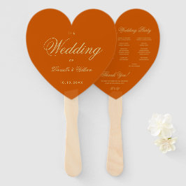Burnt Orange Wedding Program Heart Elegantes Skrip Fächer