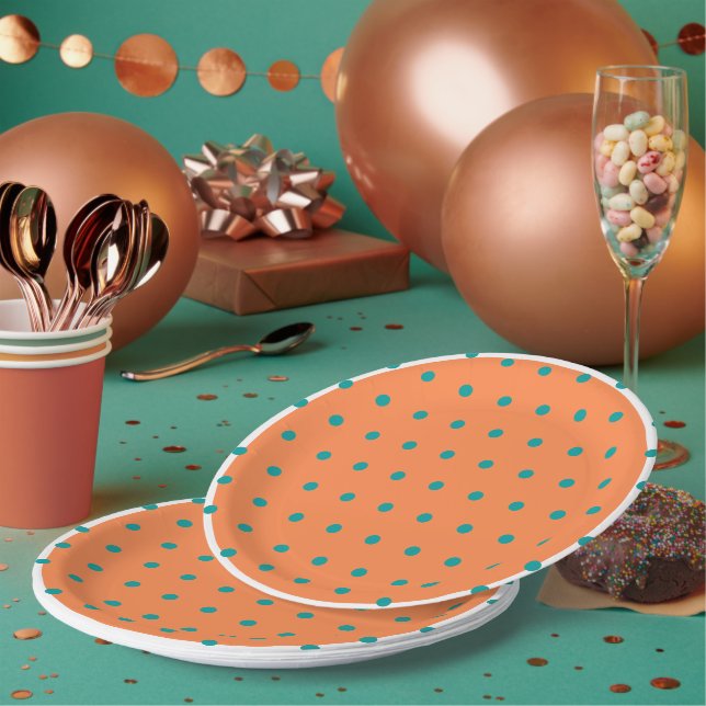 Burnt Orange White Aquamarin Polka Dots Pappteller (Multi)