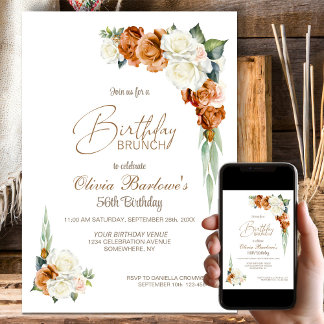 Burnt Orange White Rose Floral Geburtstag Brunch Einladung