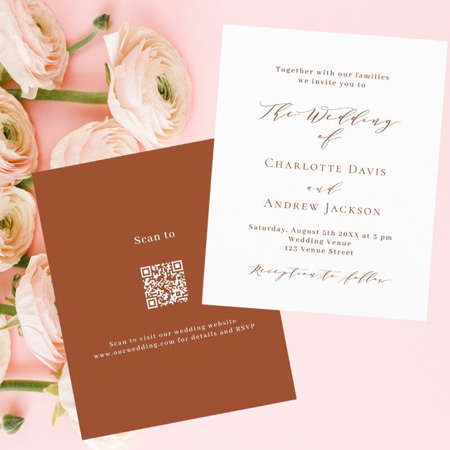 Burnt Orange White Script QR UAWG Budget Hochzeit (Von Creator hochgeladen)