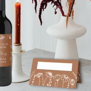 Burnt Orange Wildblume Sketch Simple Floral Platzkarte