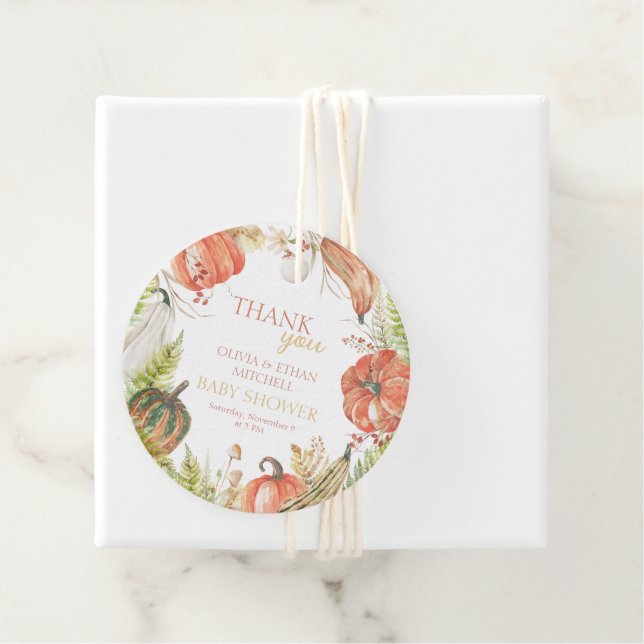 Burnt Pumpkin Fall Floral Baby Dusche Danke Geschenkanhänger (Beispiel)