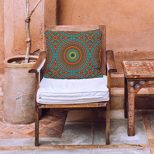 Burnt Red Ochre Aquamarin Rustic Boho Geometric Mu Kissen (Von Creator hochgeladen)