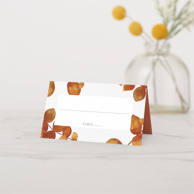Burnt Sienna Eucalyptus Boho Floral Wedding Platzkarte (Vorderseite)