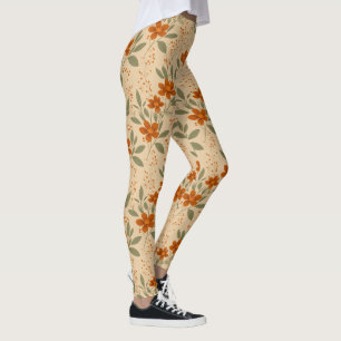 Burnt Sienna und Honey Gold Minimalistische Floral Leggings