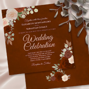 Burnt Umber Elegante Rost & Coral Rose Hochzeit Einladung