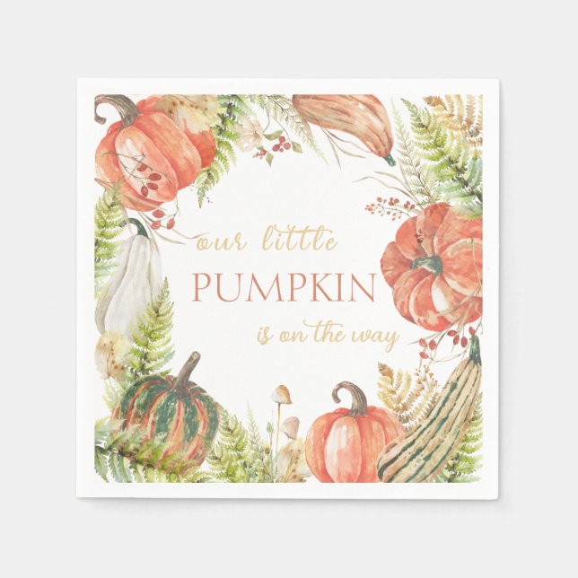 Burnt Watercolor Pumpkin Fall Floral Baby Dusche Serviette (Vorderseite)