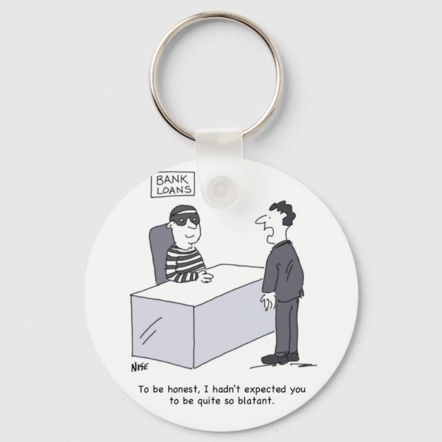 Büro des Bankleiters. Funny Bank Loans Cartoon Schlüsselanhänger (Vorderseite)