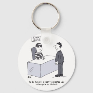 Büro des Bankmanagers Funny Bank Loans Cartoon Schlüsselanhänger