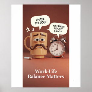Büro Humor-Kaffeemaschine Tassen vs. Alarm-Uhr-Pos Poster