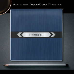 Büroaccessoire Blau Silber Schreibtisch Executive  Glasuntersetzer