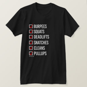 Burpees Hocken Deadlifts Zugreifen säubert und T-Shirt
