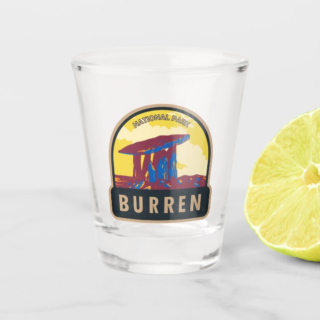 Burren Nationalpark Irland Reisen Art Vintag Schnapsglas (Vorderseite)
