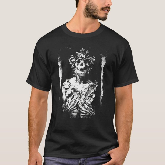 Burried Skeleton mapple leaves Occult Gothic Satan T-Shirt (Vorderseite)