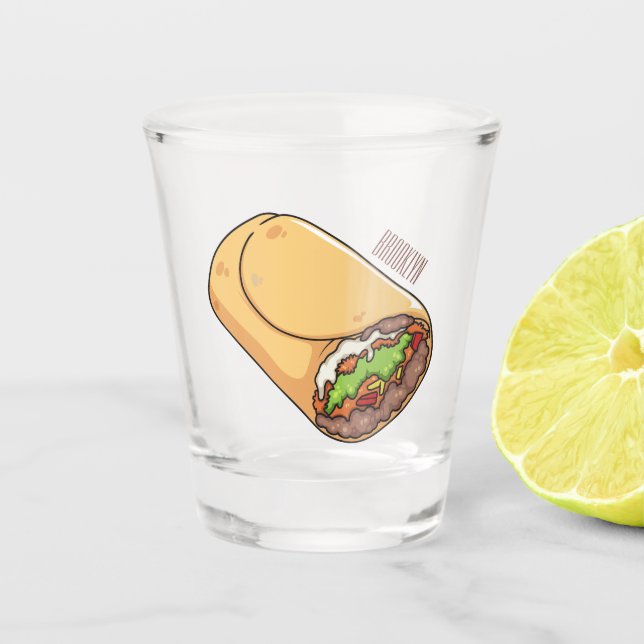Burrito-Cartoon-Abbildung Schnapsglas (Vorderseite)