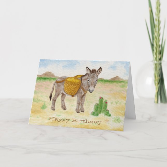 Burro mit Korbgeburtstag notecard Karte (Vorderseite)