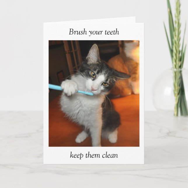 Bürstende Zahnkarte der Katze Karte (Vorderseite)
